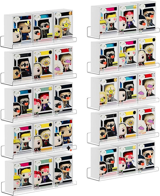 upsimples 10 Pack Acrylic Shelves Wall Organizer and Storage, 15" Display Shelf for Figure, Toy Cars, Perfume, Kids Bookshelf for Bedroom, Nursery, Craft Room, Clear