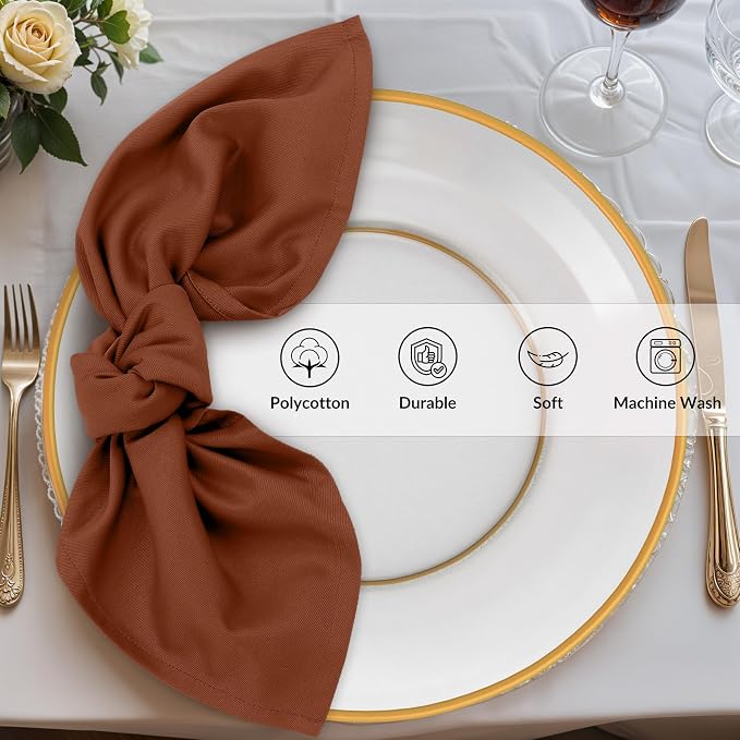Zoyer Cloth Napkins Set of 12, 18x18 Inches Cotton Enrich Napkins Cloth ‎Washable, Soft & Durable Dinner Napkins for Parties, Wedding, Christmas, ‎Thanksgiving & Everyday Use - Rust