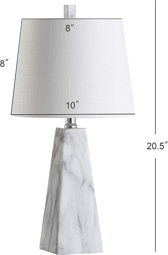 JONATHAN Y 20.5" White Marble Finish Modern Resin Table Lamp for Bedroom Living Room, Contemporary Faceted Bedside Lamp with White Linen Shade, LED Bulb Included JYL1037A