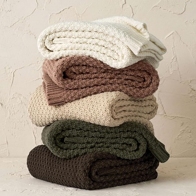 EVERGRACEHOME Chunky Chenille Knit Throw Blanket for Couch, Soft Luxurious Moss Stitch Blankets for Bed, Cozy Decorative Farmhouse Knitted Throws for Sofa, Cocoa Brown, 60" x 80"