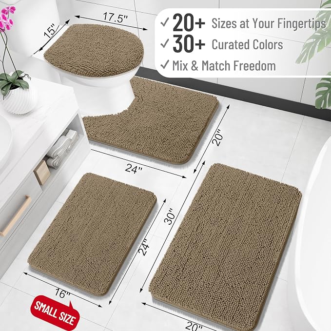 OLANLY Bathroom Rugs 32x20, Extra Soft Absorbent Chenille Bath Rugs, Rubber Backing Quick Dry, Machine Washable Bath Mats for Bathroom Floor, Tub and Shower, Home Decor Accessories, Tan