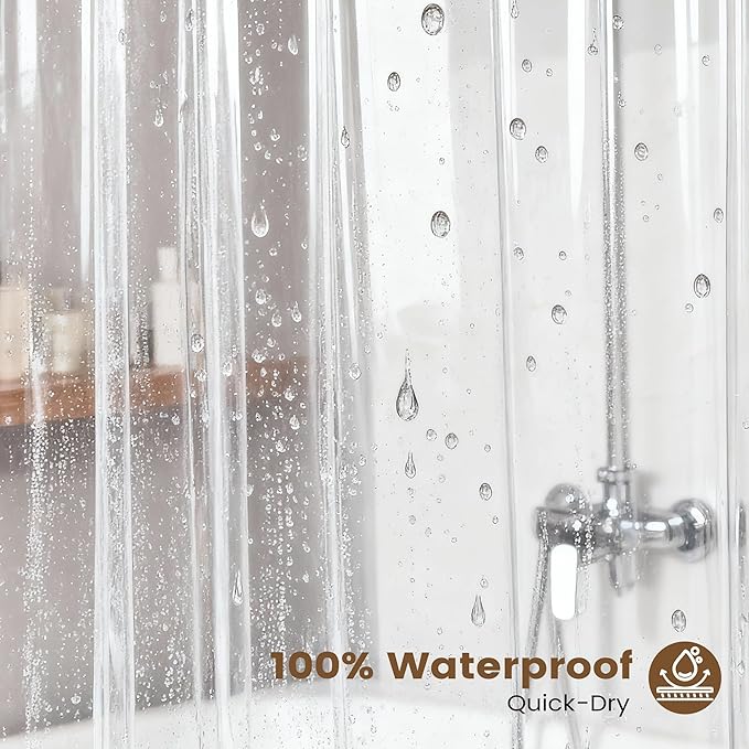 BTTN White 3 in 1 Shower Curtain with Clear Liner, Linen Textured Decorative Fabric Shower Curtains PEVA Liner with Plastic Hook, Modern Hotel Luxury Waterproof Shower Curtain for Bathroom, 72x72