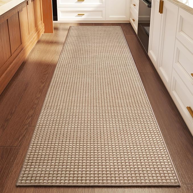 YDKGL 2x6 ft Kitchen Runner Rug Mat Non Slip Boho Woven Hallway Runner Washable, Soft Long Entryway Laundry Hall Floor Runners Rugs Carpet for Indoor Backdoor Bedroom Kitchen Living Room, Brown