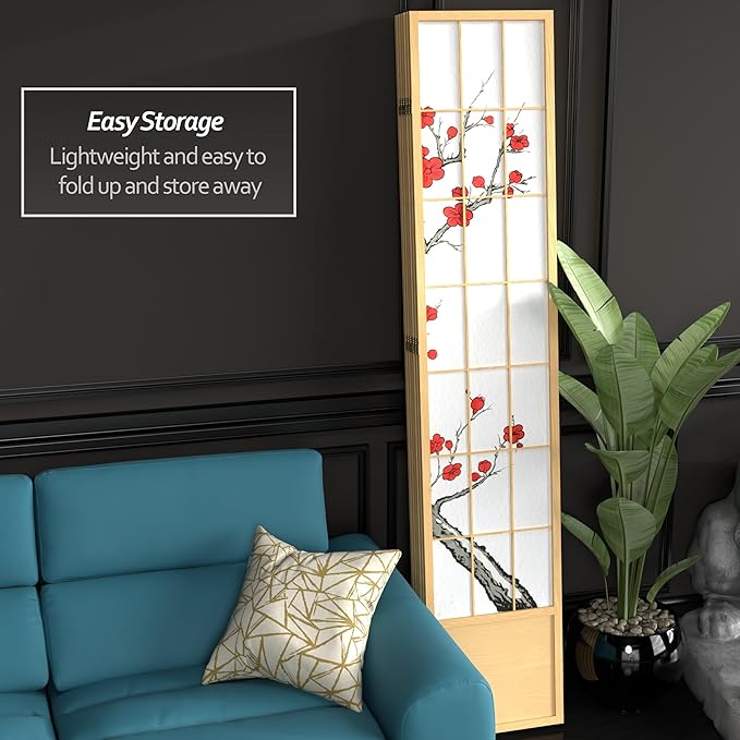 Oriental Furniture 7 ft. Tall Cherry Blossom Shoji Screen - Natural - 6 Panels
