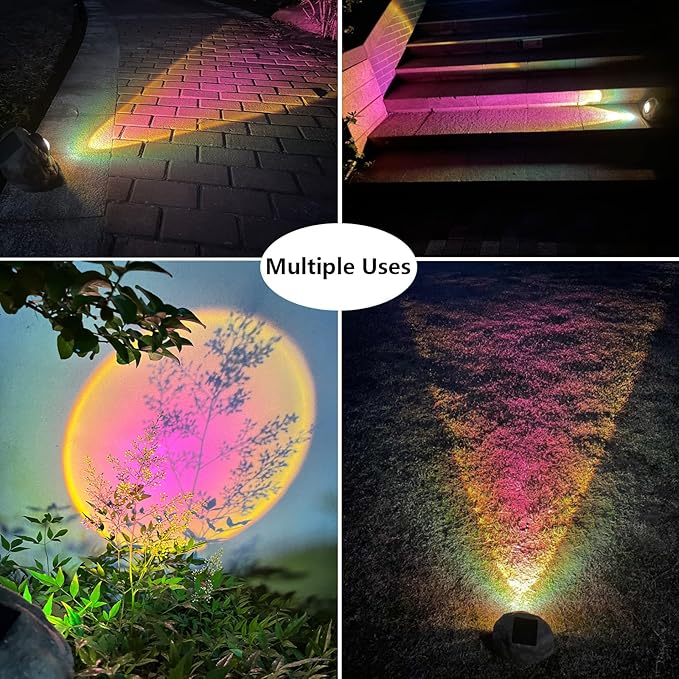 GOODFOEVER Solar Rock Lights (2pcs) Sunset Projection Lights Atmosphere Night Light Solar Powered Garden Lights Outdoor Decorative Waterproof LED Spotlight for Pathway, Walkway, Yard, Patio