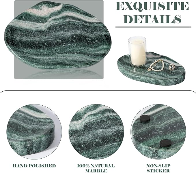 BCS Marble Jewelry Tray Trinket Dish, Decorative Cloud Vanity Key Tray for Women, Perfume Ring Holder Dish for Ring Earring, Cute Jewelry Plate Bowl Aesthetic Room Decor（Green）