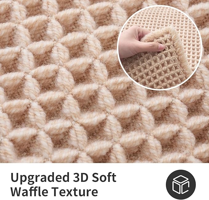 ILANGO Upgraded Waffle Bath Mat,Super Absorbent Boho Non Slip Bathroom Rugs Quick Dry,Ultra Soft Machine Washable Mats with Tassels for Floor,24x36,Beige