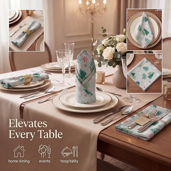 Urban Villa Cloth Napkins 100% Cotton Highly Absorbent Washable Reusable Premium Dinner Napkins Ideal for Gifts for Mothers Day Hotel Farmhouse Parties - Green Tree Print (20" x 20", Set of 12)