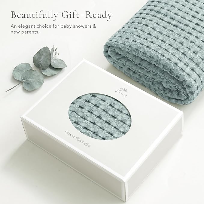 Konssy Waffle Baby Blanket - Soft & Cozy Nursery Swaddle Blanket, Lightweight Toddler Throw for Boys & Girls, Ideal for Wrapping(Light Green)