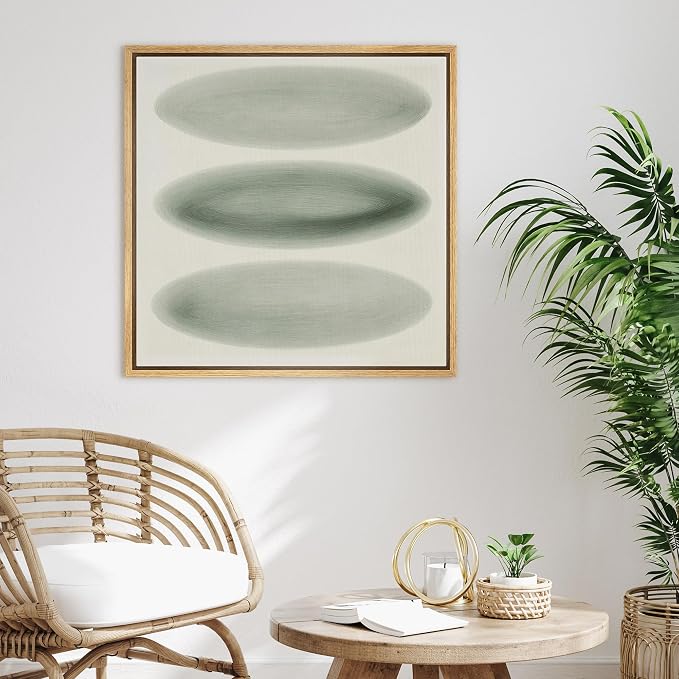SIGNFORD Framed Canvas Print Wall Art Minimalist Green Gradient Oval Forms Illustrations Modern Art Relax/Calm Warm for Living Room, Bedroom, Office - 24"x24" NATURAL