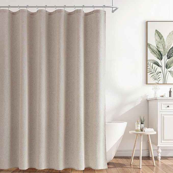 Naturoom Linen Shower Curtain 80 Inch Long for Bathroom Boho Farmhouse Fabric Shower Curtains Set with Hooks Neutral Cloth Modern Cottage Core Waterproof,Taupe Burlywood