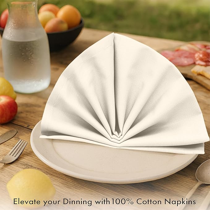 Ruvanti Cloth Napkins Set of 6, 100% Cotton High GSM 18x18 Inches Soft, Washable, Highly Durable & Absorbent, Perfect for Parties, Christmas, Thanksgiving Dinners – Antique White