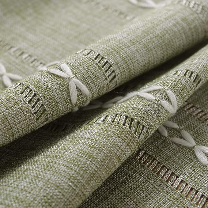 Yicorgard Farmhouse Table Runner Rustic Style 13“ x 90”, Braided Striped Linen Fall Table Runner 90 Inches Long with Tassels for Dining Room Kitchen Reading Dresser Décor,Green