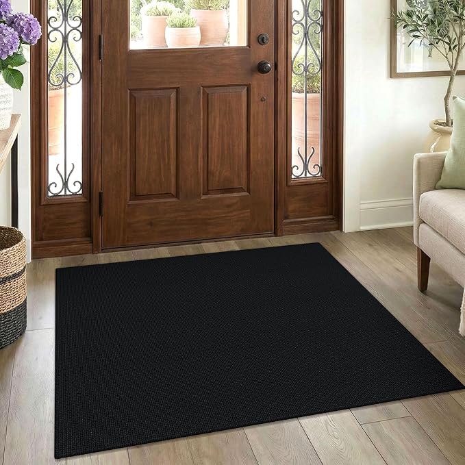 EARTHALL Washable Area Rug 3x4 Ft Non Slip Rugs for Entryway Braided Rubber Backed Throw Rugs Door Mat Indoor Outdoor Entrance Cotton Woven Rug for Kitchen Foyer Front Door Living Room, Black/Grey