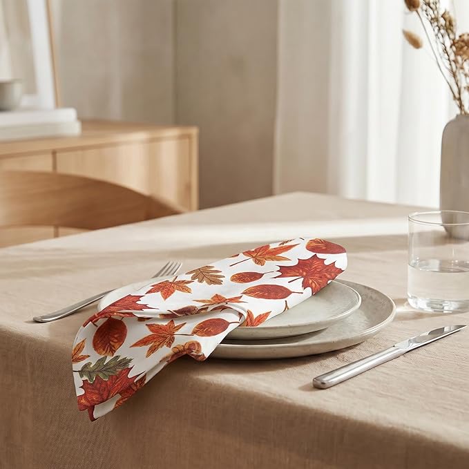 Urban Villa Cloth Napkins 100% Cotton Highly Absorbent Washable Reusable Premium Dinner Napkins Ideal for Gifts for Mothers Day Hotel Farmhouse Parties - Harvest Leaf Print (20" x 20", Set of 12)
