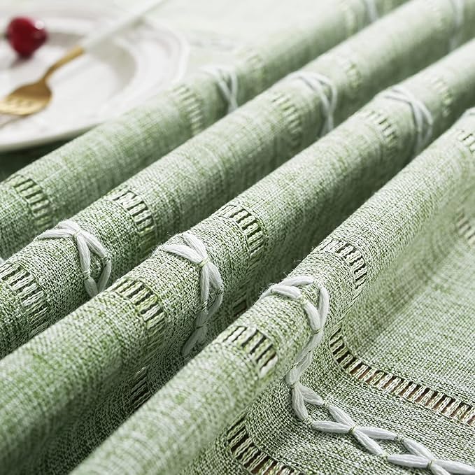 Chassic Rectangle Tablecloth 60 x 84 Inch, Farmhouse Boho Linen Table Cloths, Wrinkle Free & Washable Tablecloths for Dining Tables, Spring Kitchen Decor – Hemstitch Sage Green