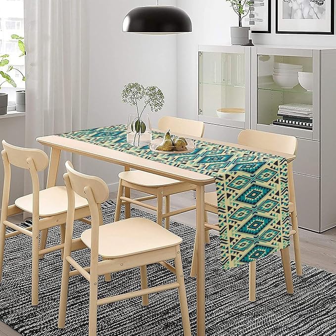 Aztec Table Runner, Southwest Geometric Native Navajo Abstract Tribal Triangle Pattern Vintage Country Style Dinner Runner for Home Kitchen Dining Table 13x108 Inch
