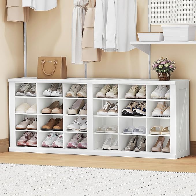 Hzuaneri Farmhouse Shoe Storage Bench, Entryway Shoe Cubby Bench, Widened Wooden Shoes Cubbies with Compartments, Shoes Rack Benchs for Cloakroom, Living Room, White SB52503X