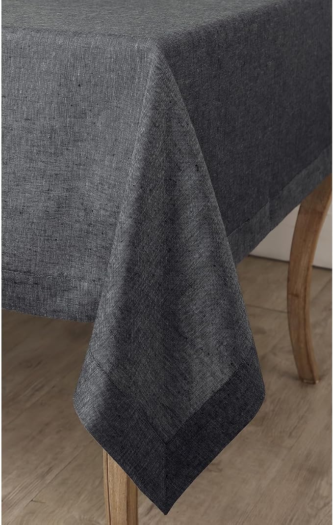 Solino Home Linen Tablecloth 60 x 132 Inch - 100% Pure Linen Charcoal Grey Table Cloth for Rectangle Tables - Athena, Machine Washable Tablecloth for Summer