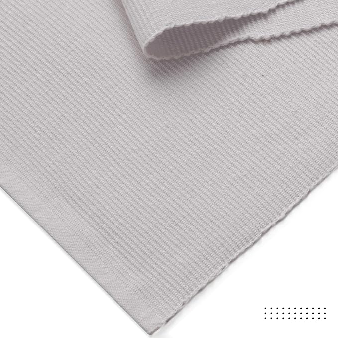 Encasa XO Dining Table Runner 13"x72" | Yarn Dyed Fine Ribbed Cotton | Light Grey | Machine Washable