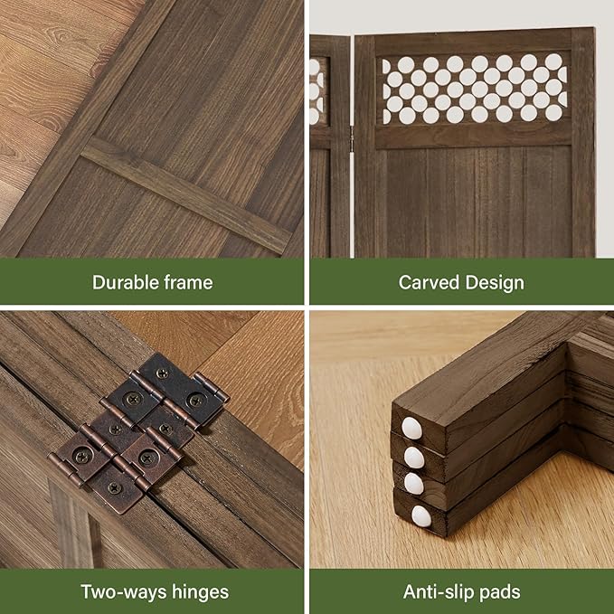 Privacy Screen Room Divider Panel - Real Wood Folding Partition Room Dividers, No-Assembly Required, Enhance Privacy and Aesthetic Appeal, Ideal for Home or Office Brown 67 Inch Tall 4 Panel