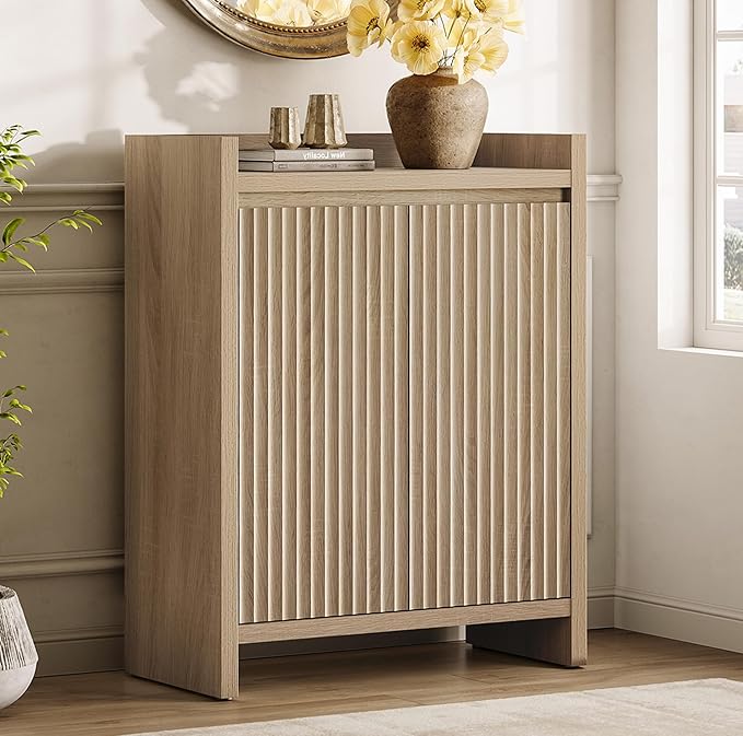 Sicotas Shoe Cabinet - Fluted Shoe Storage Cabinet with Thickened Panels for Entryway, 24-Pair Shoes Organizer with Doors & Adjustable Shelves, 6-Tier Shoe Rack Storage Cabinet for Hallway Living Room