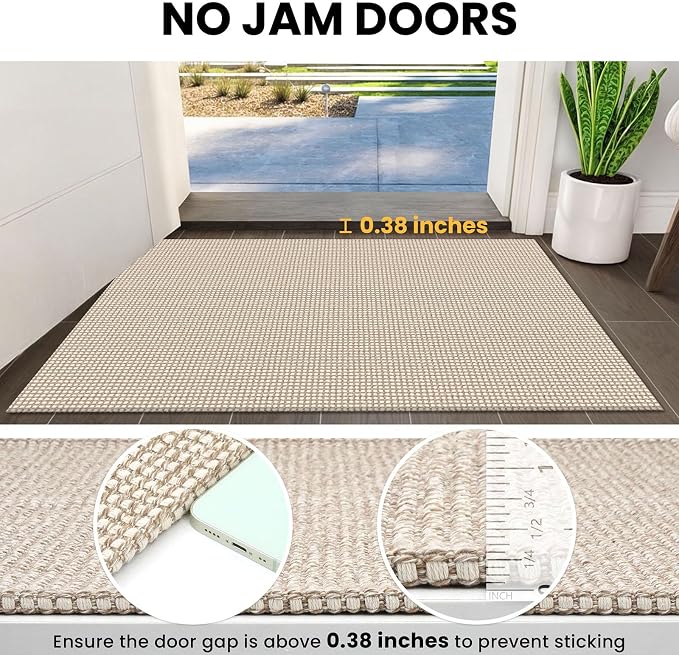 IOHOUZE Washable Runner Rug 2x5 Non Slip Runners for Hallways Entryway Runner Indoor, Kitchen Throw Rug Woven Cotton Floor Carpet for Hall Entrance Bedroom, Cream/Beige