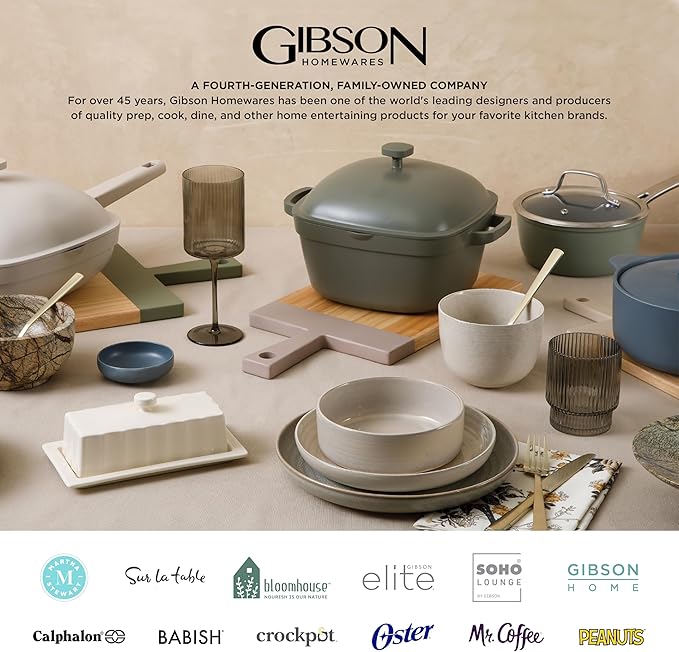 Gibson Elite 12 Piece (Service for 4) Eden Rock Plates and Bowls Reactive Glaze Round Dishes Stoneware Ceramic Dinnerware Set - Grey