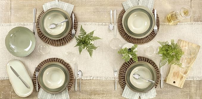 Oneida 897205 Organic Shades 12-Piece Dinnerware Set, Sage Green