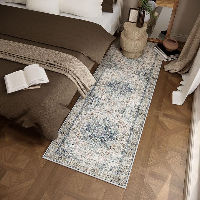Machine Washable Kitchen Runner Rugs: 2'6"x8' Hallway Runner Rug Non Slip Low Pile Stain Resistant Soft Carpet Runners for Hallways Indoor Entryway Kitchen Laundry Room Beside Farmhouse
