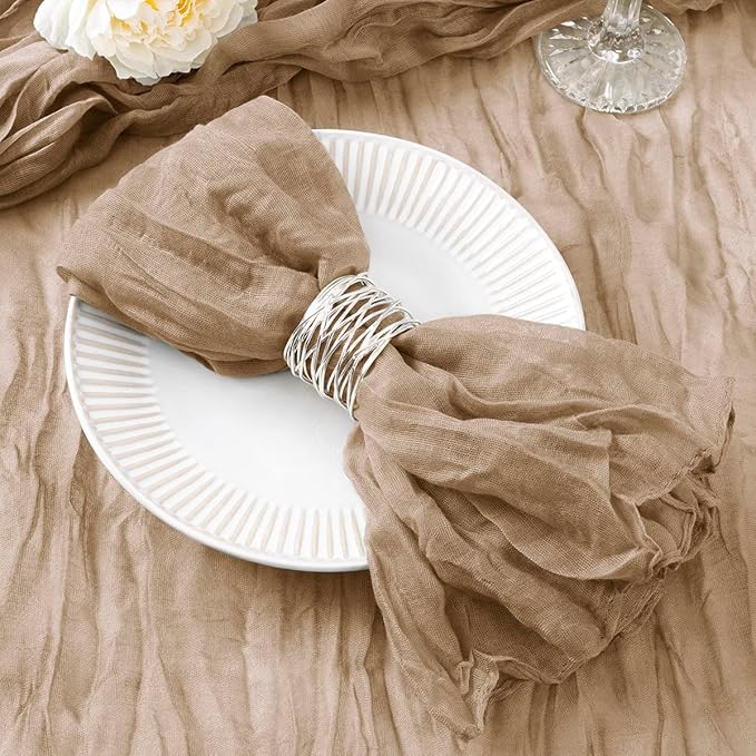 DeZerlor 12 Pack Nude Cheesecloth Napkins Summer Cloth Napkins Set of 12 Dinner Napkins Bulk 21x21 Inches for Wedding Bridal Shower Baby Shower Parties