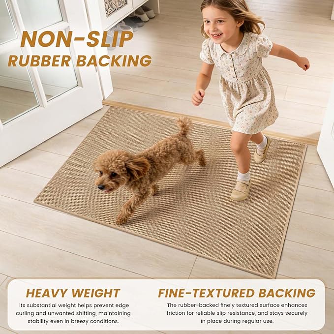 SMILOOL Front Door Mat Indoor Entrance, 20" x 32" Non-Slip Inside Door Mats for Entryway, Dirt Resistant and Absorbent Washable Doormat, Low Profile Entry Way Doormats, Floor Mats for House, Beige