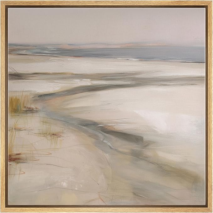 SIGNWIN Framed Canvas Print Wall Art Abstract Coastal Marsh Landscape Illustrations Fine Art Country Minimal for Living Room, Bedroom, Office - 24"x24" NATURAL
