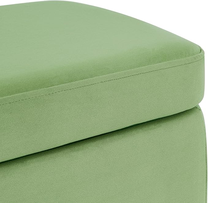 HomePop Upholstered Storage Bench with Metal Leg, 42" W, Green Velvet