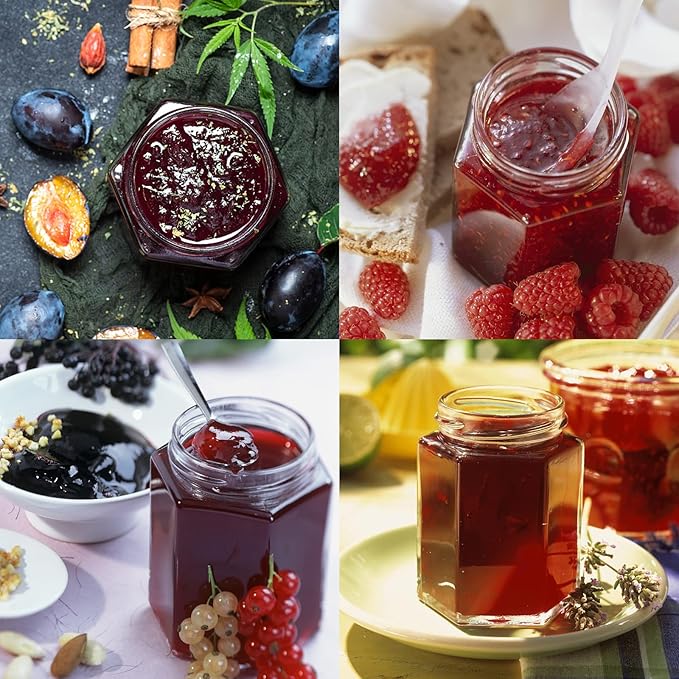 Hexagonal Glass Jam Jars with Gold Lids 6 oz,30 Pack Glass Canning Jars Food Storage Preserving Jars for Honey,Fruits Salad,Baby Foods,Spices,desserts