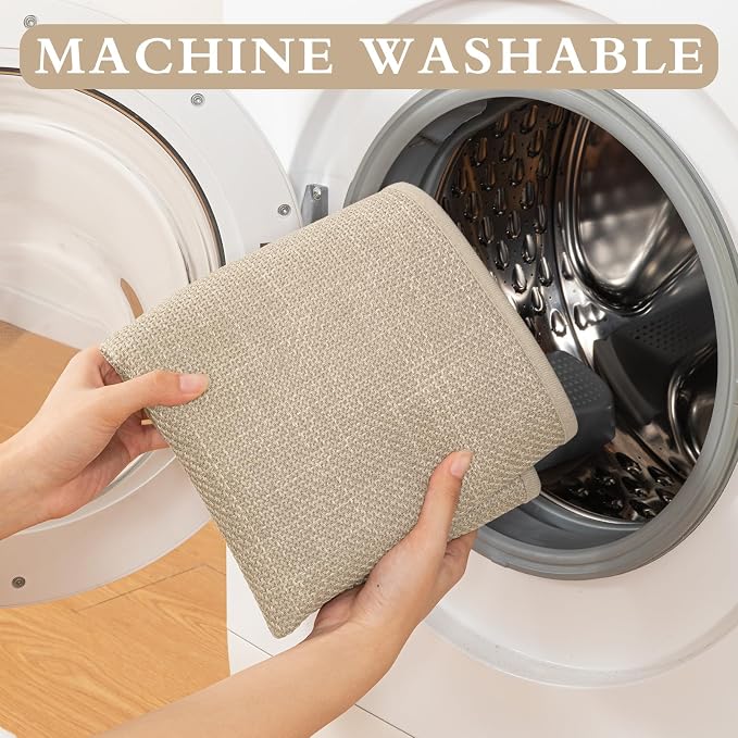 YIHOUSE Beige Bathroom Rug Sets 4 Piece, Absorbent Bath Mat for Bathroom Non Slip Washable, Bathroom Mat Quick Dry, Thin Bath Rug Set for Toilet and Floor