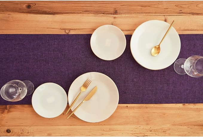 Solino Home Linen Table Runner 36 Inches - 100% Pure Linen Grape Table Runner 14 x 36 Inch Ideal for Dresser and Coffee Tables - Summer - Athena