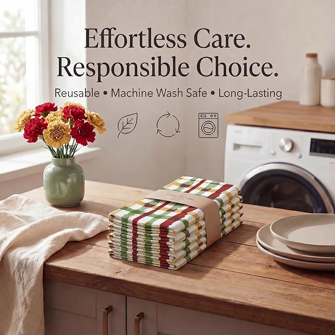 Urban Villa Cloth Napkins 100% Cotton Highly Absorbent Washable Durable Reusable Premium Dinner Napkins Ideal for Gifts for Mothers Day Hotel Farmhouse Parties - Fall Checks (20" x 20", Set of 12)