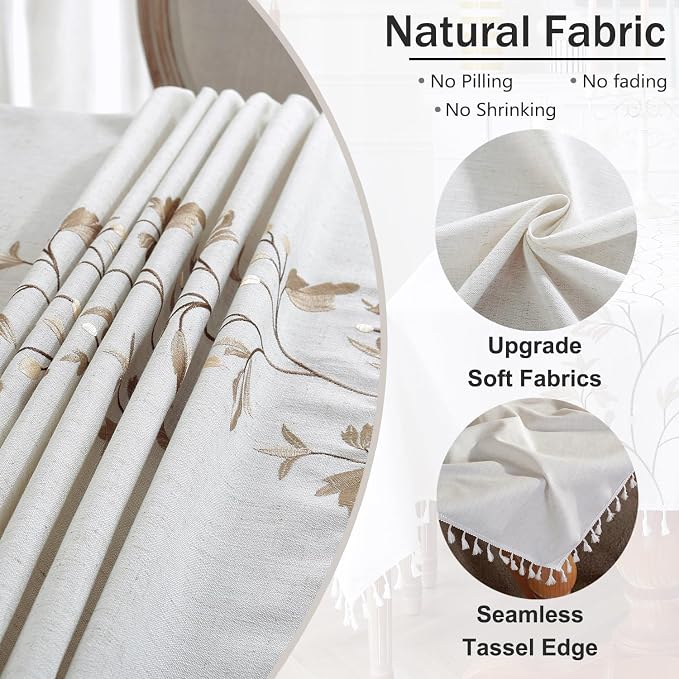 JIALE Rectangle Table Cloth, Heavy Duty Cotton Linen Waterproof Tablecloths Farmhouse Tablecloth, Soft and Wrinkle Free Table Cover with Tassels, Coffee Flower, 55''x70''