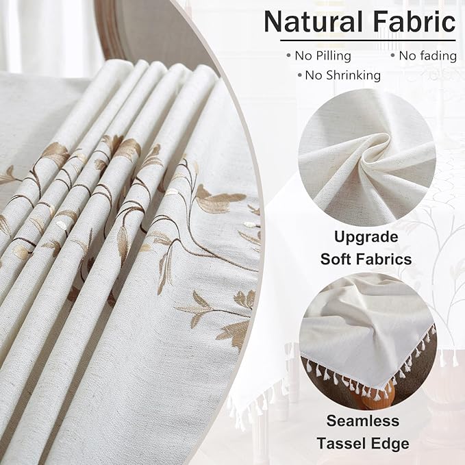 JIALE Table Cloth Rectangle Tables, Heavy Duty Cotton Linen Waterproof Tablecloths Farmhouse Tablecloth, Soft and Wrinkle Free Table Cover with Tassels, Coffee Flower, 55''x86''