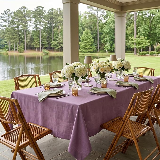 Solino Home Linen Tablecloth 60 x 108 Inch - 100% Pure Linen Mulberry Table Cloth for Rectangle Tables - Fete, Machine Washable Tablecloth for Summer
