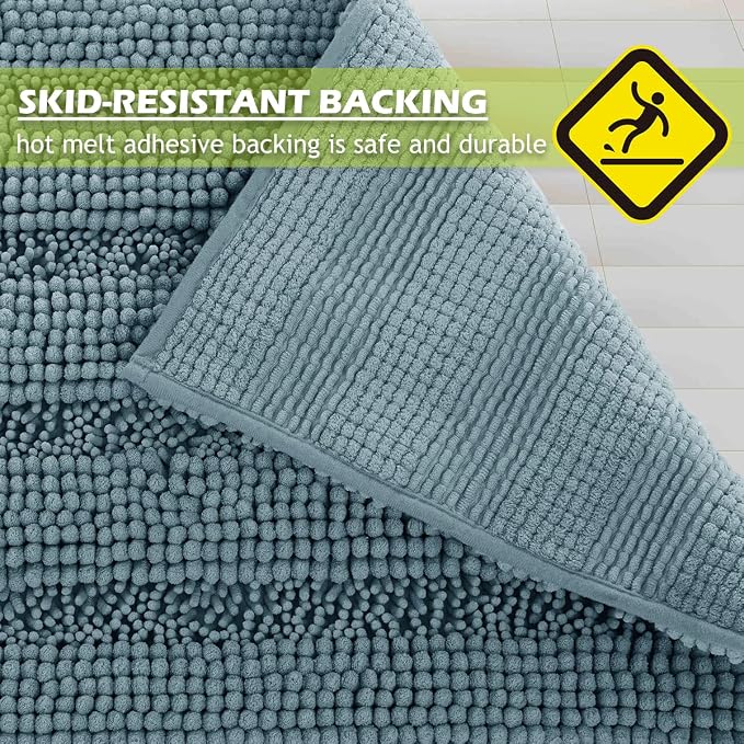 KGORGE Arctic Blue Bath Mat - Quick Drying Bathroom Rugs Non-Slip Water Absorbent Thick Shaggy Chenile Shower Rug for Toilet Tub Kitchen, 47" x 17", 1 Pc