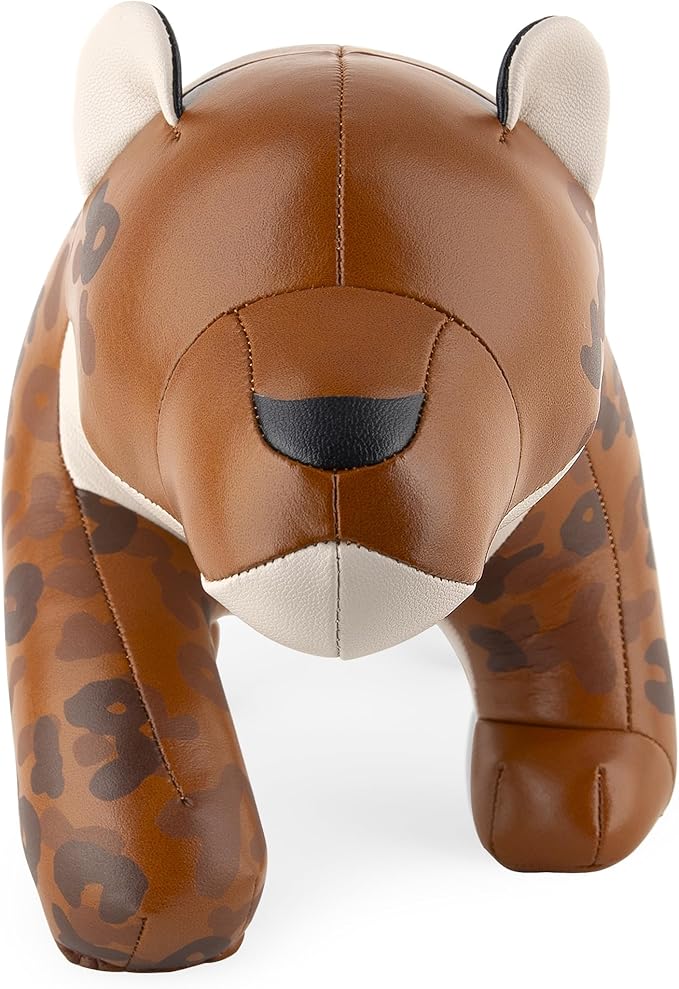 Zuny Bookend Leopard Ray, Leather Bookends for Shelves and Heavy Books, Handmade Animal Panther Home Decor, Gaze Series, Rosettes Print(Tan)+Wheat