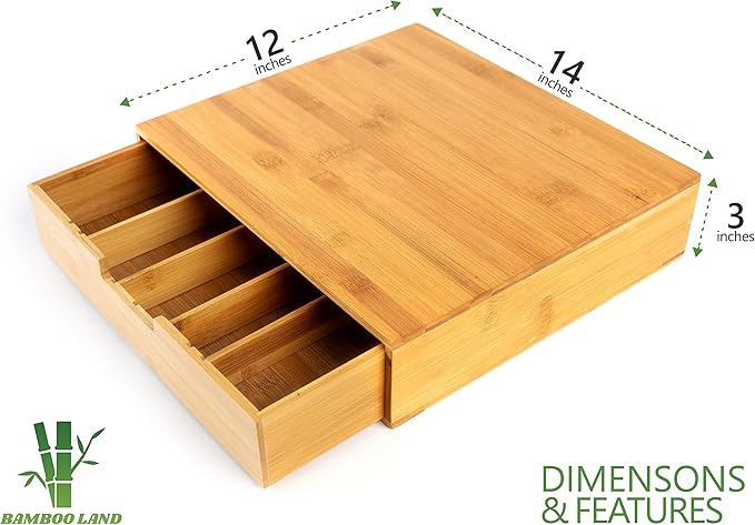 Bamboo Land- Bamboo K Cup Holder, 4 Adjustable Dividers, 36 K Cup Pod Storage, Coffee Pod Drawer, Coffee Pod Holder, Coffee Pod Organizer, Kcup Holder, K Cup Holders for Counter, Coffee Pods Holder