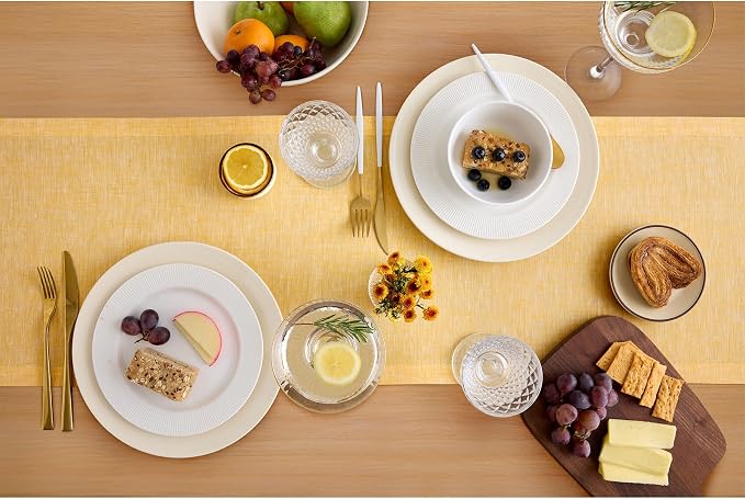 Solino Home Linen Table Runner 132 Inches Long - Athena, 100% Pure Linen Chambray Mustard Yellow Table Runner 14 x 132 Inch for Dining, Summer
