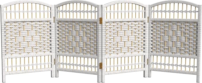 Red Lantern 2 ft. Short Fiber Weave Folding Screen - White - 4 Panels