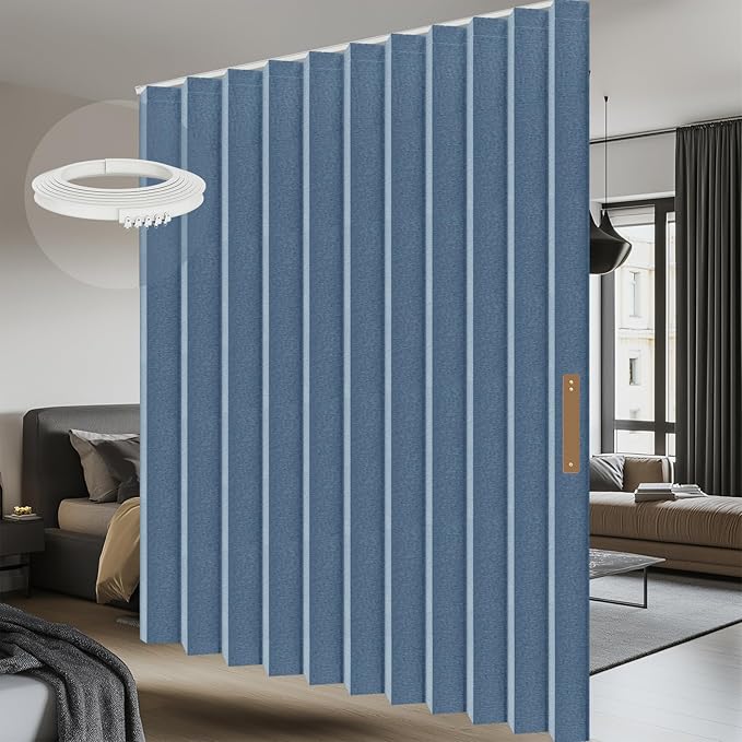 100% Blackout Privacy Room Divider Curtains Thermal Blackout Curtain for Patio Door, Include Ceiling Curtain Track, Bedroom Partition and Shared Office Space(Blue, W180 X L96, 1 Pack)
