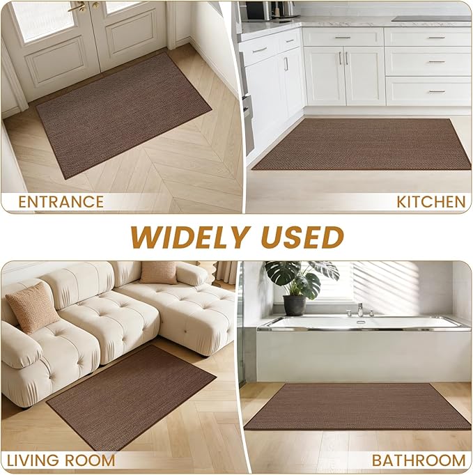 SMILOOL Front Door Mat Indoor Entrance, 17" x 30" Non-Slip Inside Door Mats for Entryway, Dirt Resistant and Absorbent Washable Doormat, Low Profile Entry Way Doormats for Patio, Porch, Dark Brown