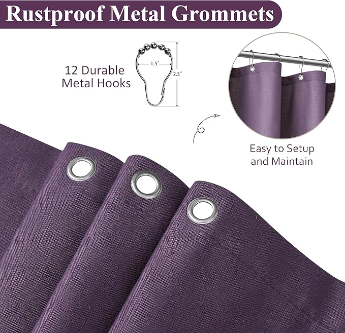 Naturoom Purple 48 Inch Shower Curtain - Stall Narrow Half Linen Ultra Thick Fabric Shower Curtain Set with Hooks, Boho Farmhouse Rustic RV Camper Bath Curtains for Bathroom, 48x72