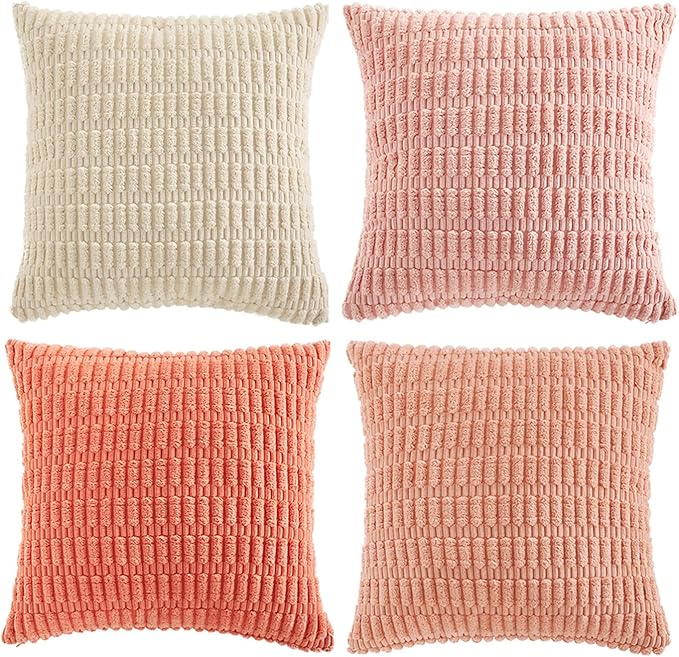 Fancy Homi 4 Packs Decorative Throw Pillow Covers for Living Room Couch Bed, Modern Farmhouse Boho Home Décor Accent Cushion Case, 26" x 26", Pink Series